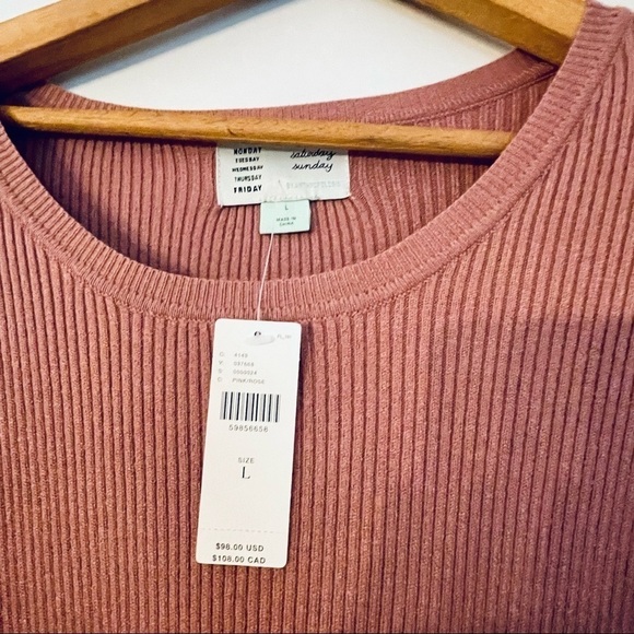 Anthropologie Parvati Midi Knit Sweater Dress Rose Pink Striped Large - Picture 3 of 14